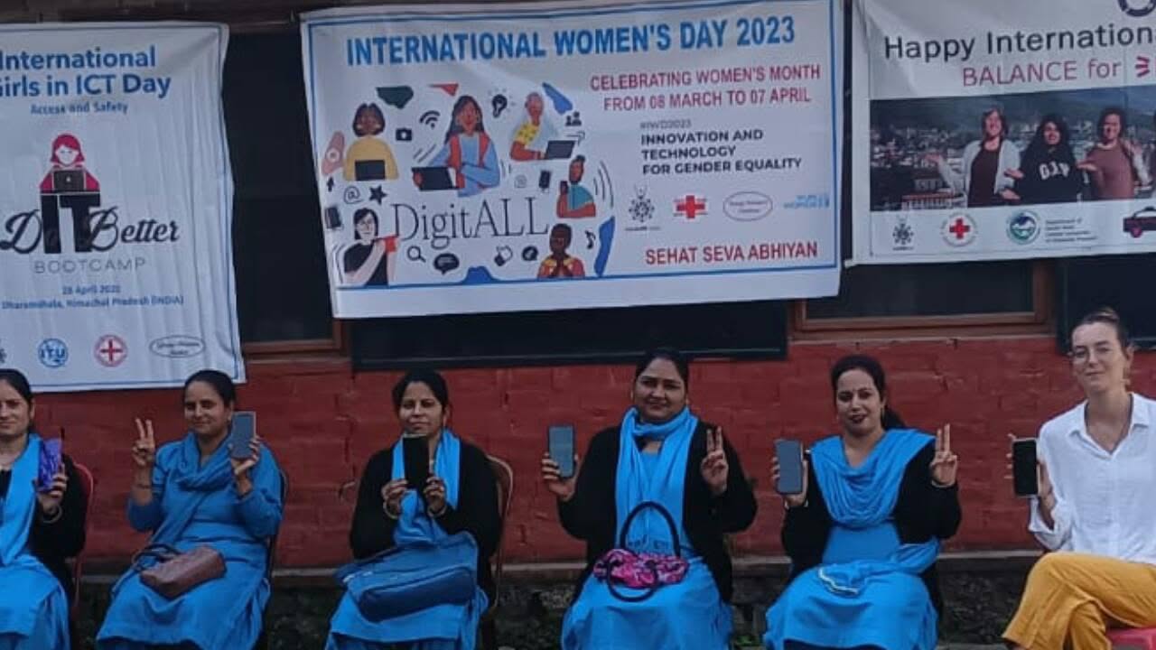 Volunteers and community members celebrating International Women's Day 2023 in Dharamshala, Himachal Pradesh.