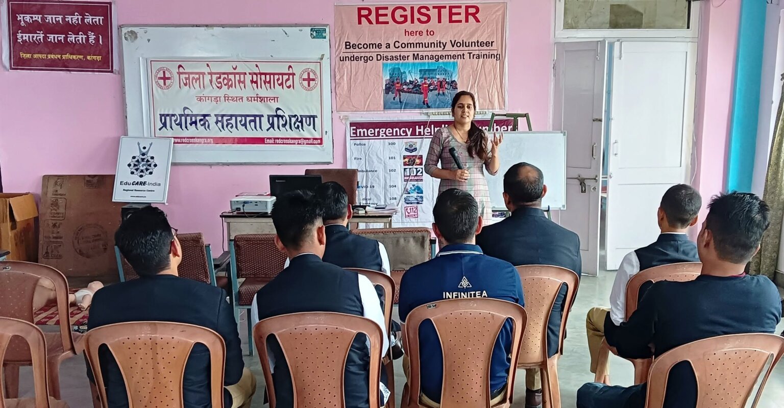 A Red Cross volunteer induction session in Kangra, Himachal Pradesh.